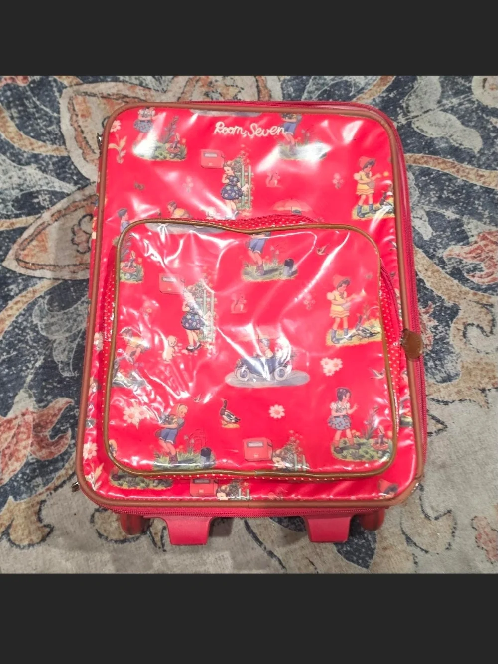 Kids Red Printed Carry Bag